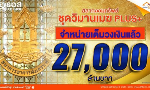 สลากออมทรัพย์ ธอส. ชุด “วิมานเมฆ Plus” เต็มวงเงิน 27,000 ล้านบาทแล้ว