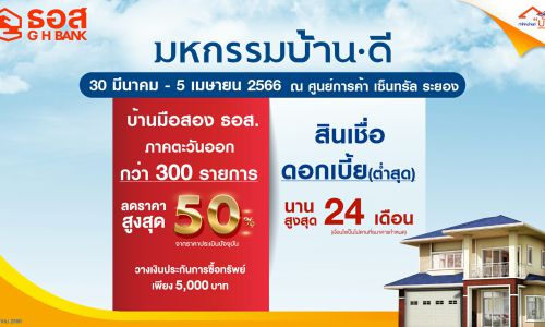 ธอส. เอาใจชาวภาคตะวันออก  คัดบ้านมือสองกว่า 300 รายการ  ลดสูงสุดถึง 50% ในงาน “มหกรรมบ้าน ดี”