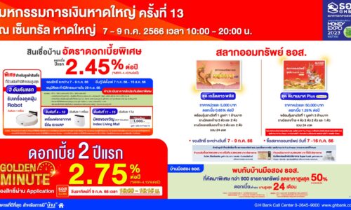 ธอส. จัดโปรโมชันเอาใจชาวใต้ นำสินเชื่อบ้านดอกเบี้ยปีแรกเพียง 2.45% ต่อปี  พร้อมสลากออมทรัพย์ ธอส. ในงาน “Money Expo Hatyai 2023”